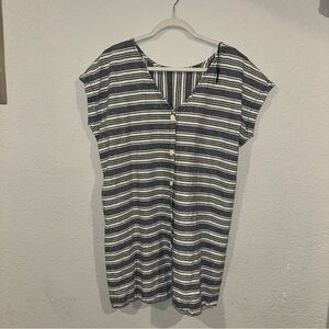 Navy and White Striped Mini Dress with Button Detail